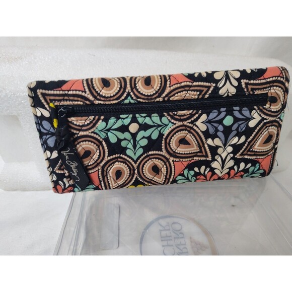 Vera Bradley Women Sierra Trifold Compact Wallet Coin Black Paisley Floral 8.5" - Picture 2 of 8